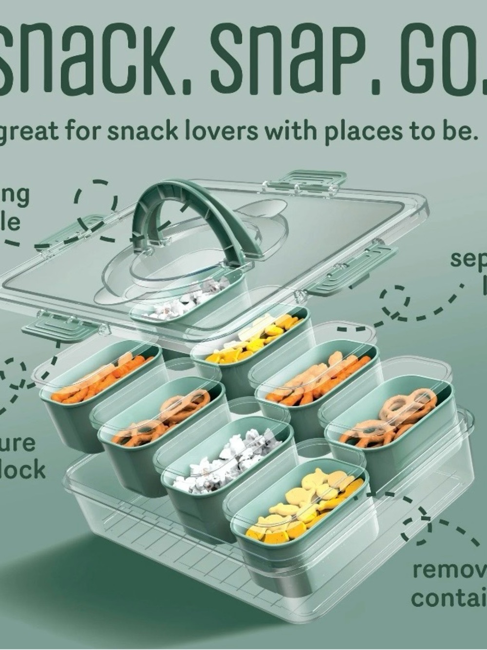 🆕CWC 8-Compartment Snackle Box, Charcuterie and Snack Container, Sage Color - Picture 5 of 6